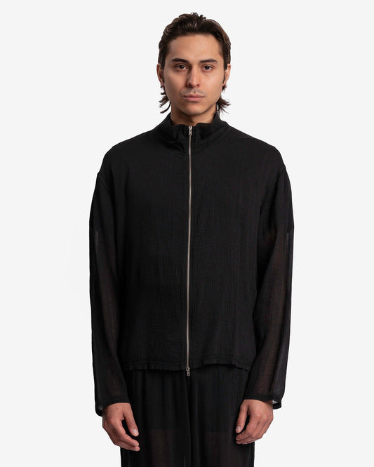 Our Legacy Men's Sweater Shrunken Full-Zip Polo in Black Rayon Plait