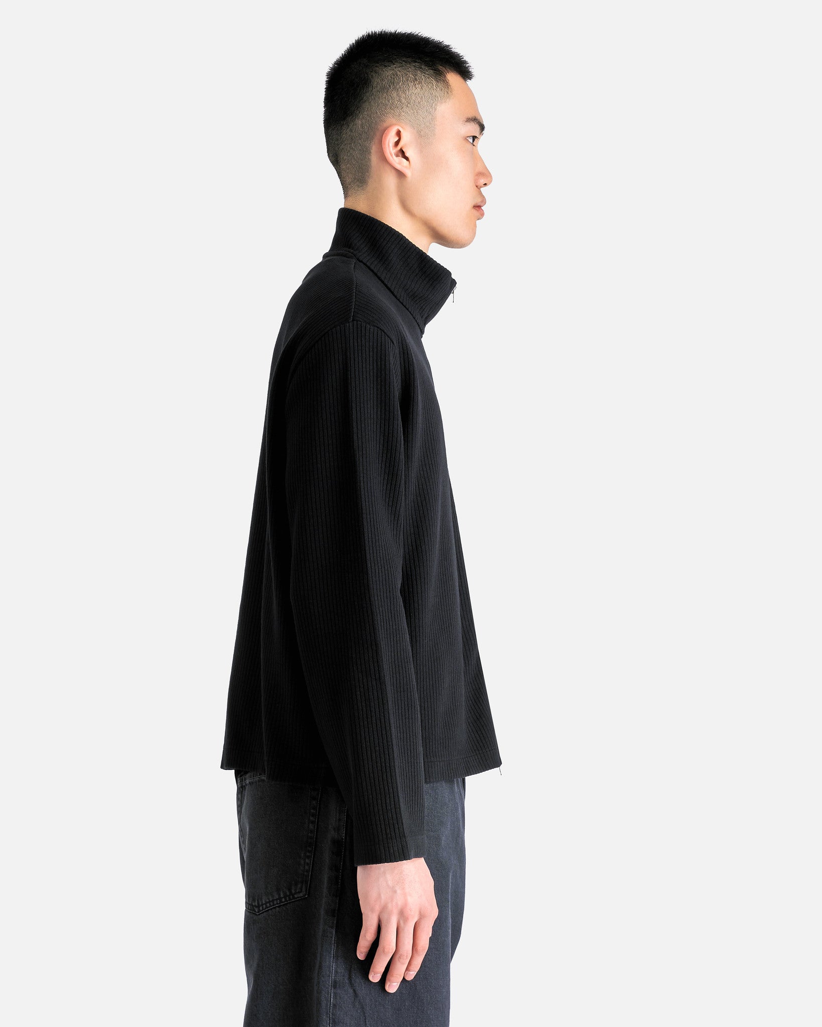 Shrunken Fullzip Polo in Black Rib – SVRN Shrunken Fullzip Polo in Black Rib – SVRN