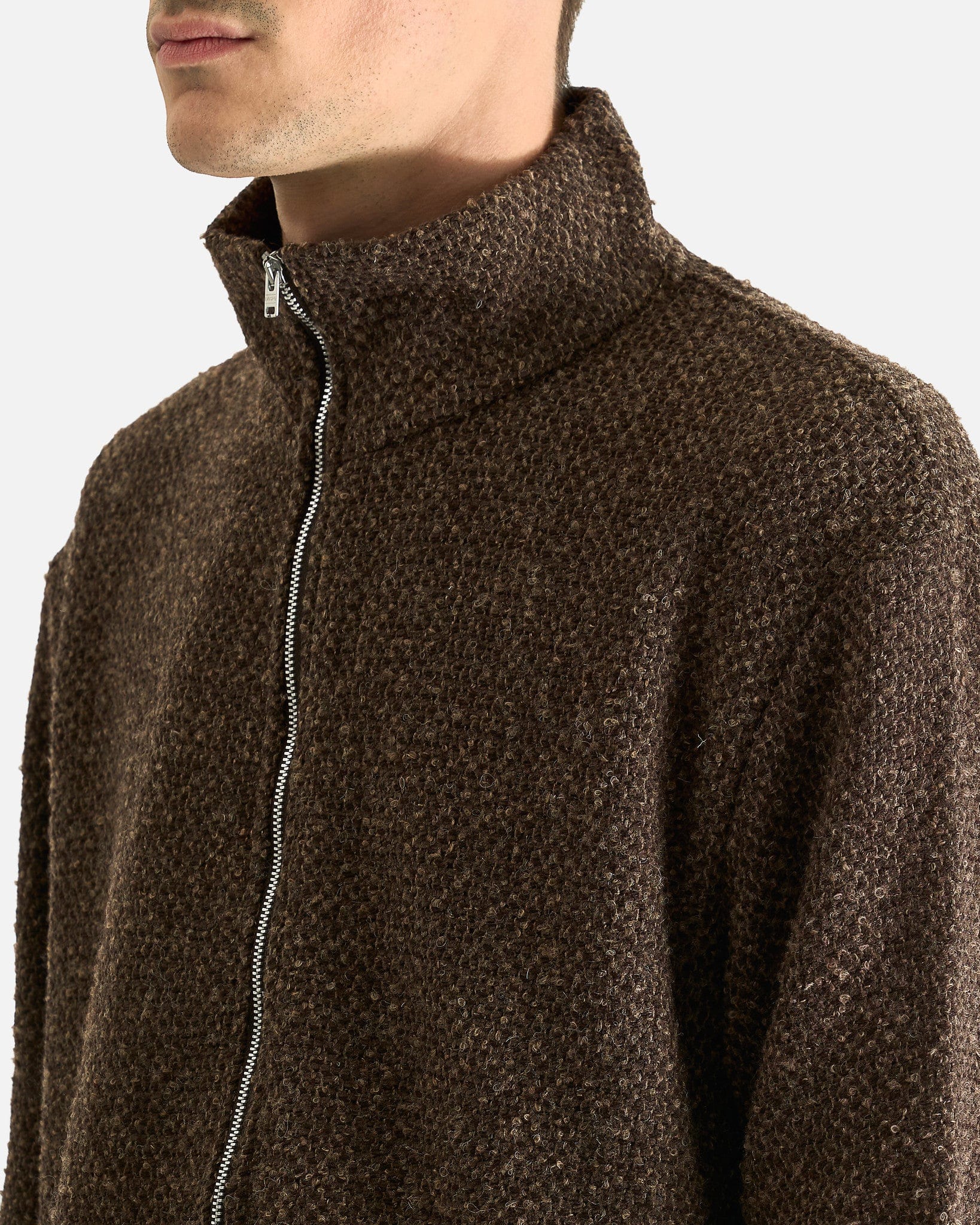 Shrunken Fullzip Polo in Brown Sparse Buckle Weave – SVRN