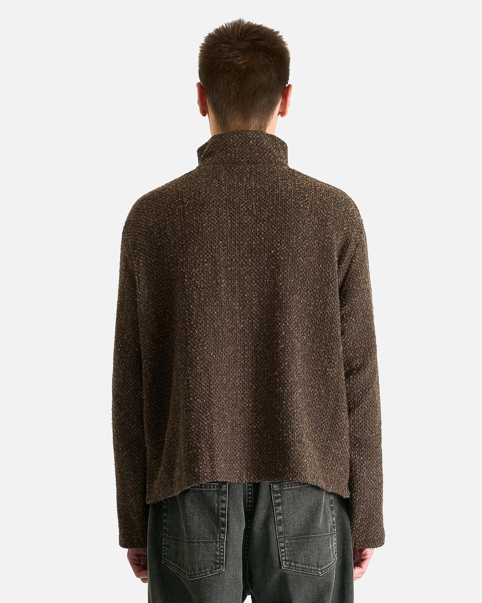 Shrunken Fullzip Polo in Brown Sparse Buckle Weave – SVRN