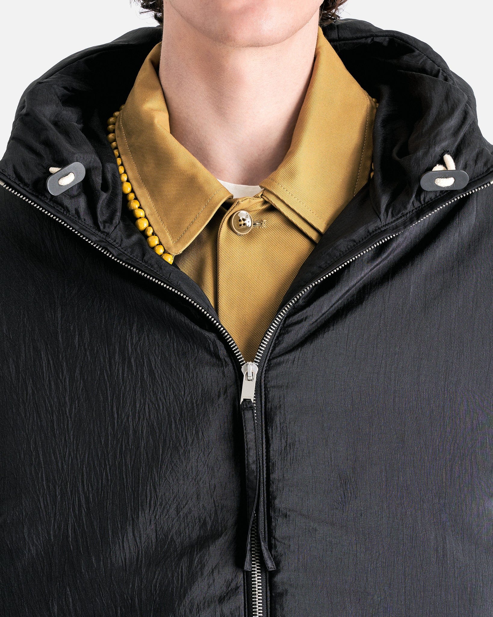 Jil Sander Men's Jackets Silk and Nylon Canvas Down Jacket in Black
