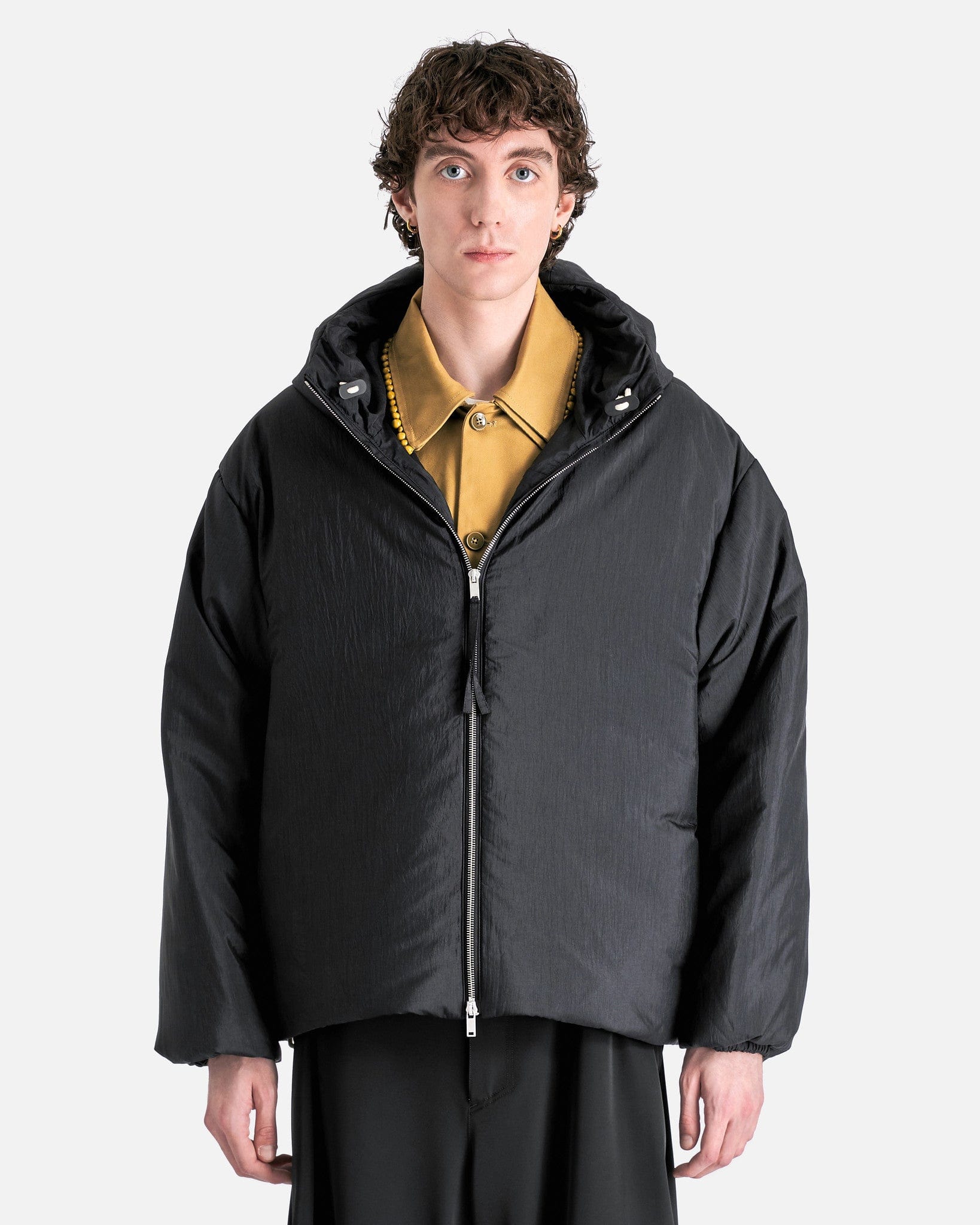 Silk and Nylon Canvas Down Jacket in Black