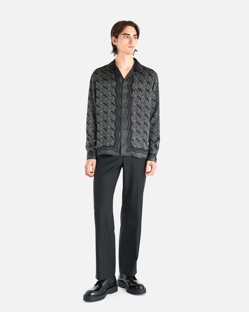 Silk Satin Heart Monogram Long Sleeve Shirt in Black SVRN Silk Satin Heart Monogram Long Sleeve Shirt in Black SVRN