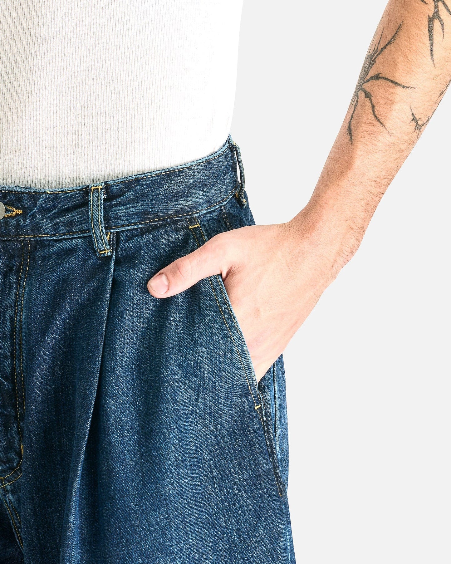 Studio Nicholson Men's Pants Single Pleat Denim Pant in Indigo