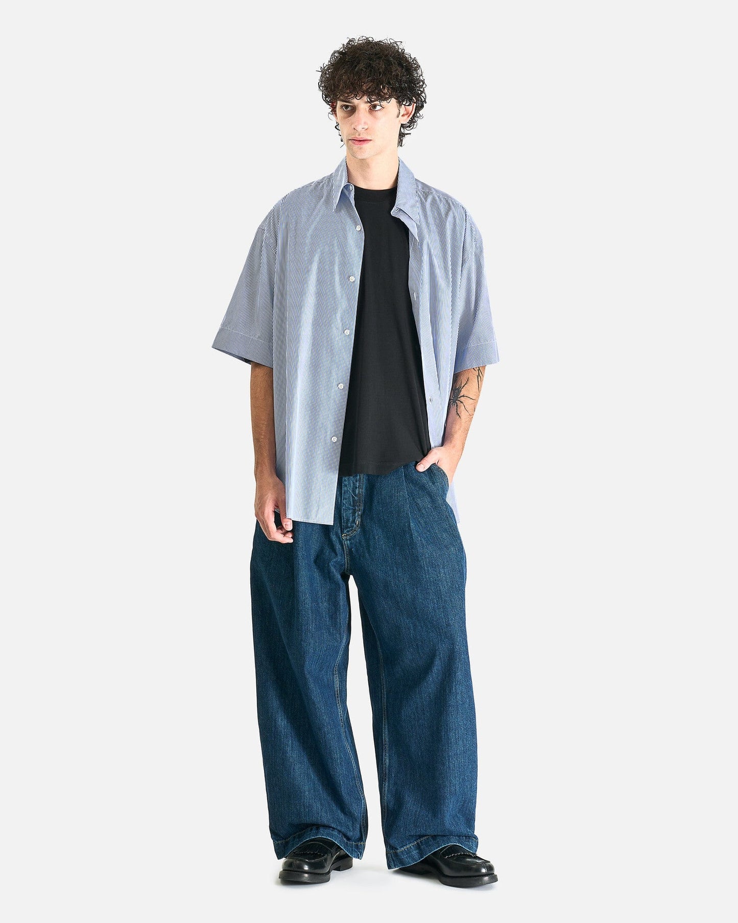 Studio Nicholson Men's Pants Single Pleat Denim Pant in Indigo