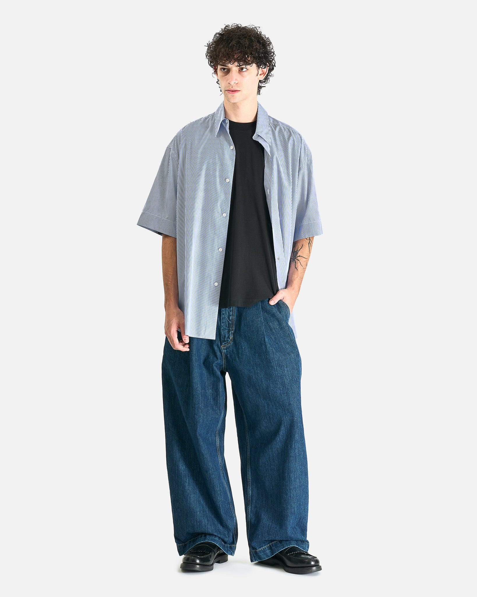 Studio Nicholson Men's Pants Single Pleat Denim Pant in Indigo