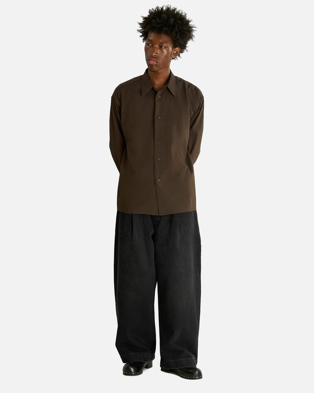 Studio Nicholson Men's Pants Single Pleat Pant in Washed Black