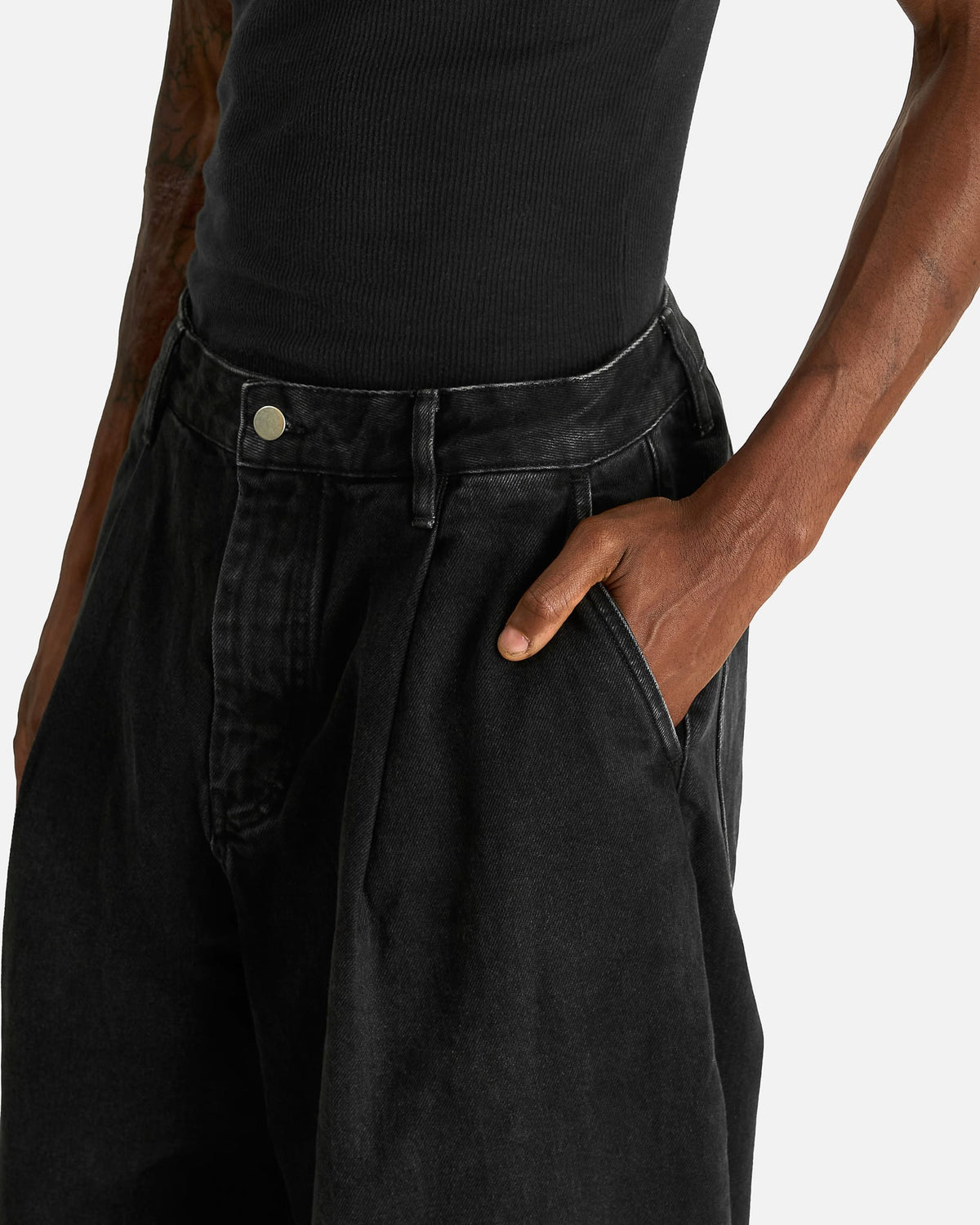 Studio Nicholson Men's Pants Single Pleat Pant in Washed Black