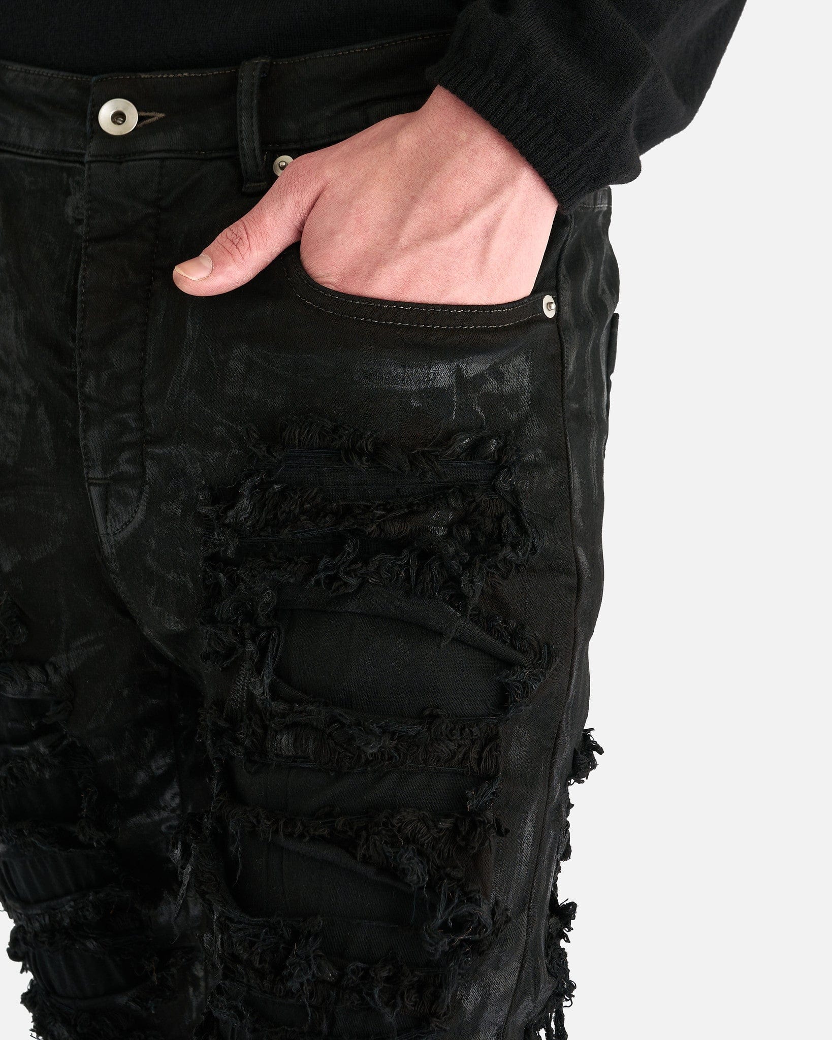Rick Owens DRKSHDW Men's Jeans Slashed Detroit Cut Denim in Black