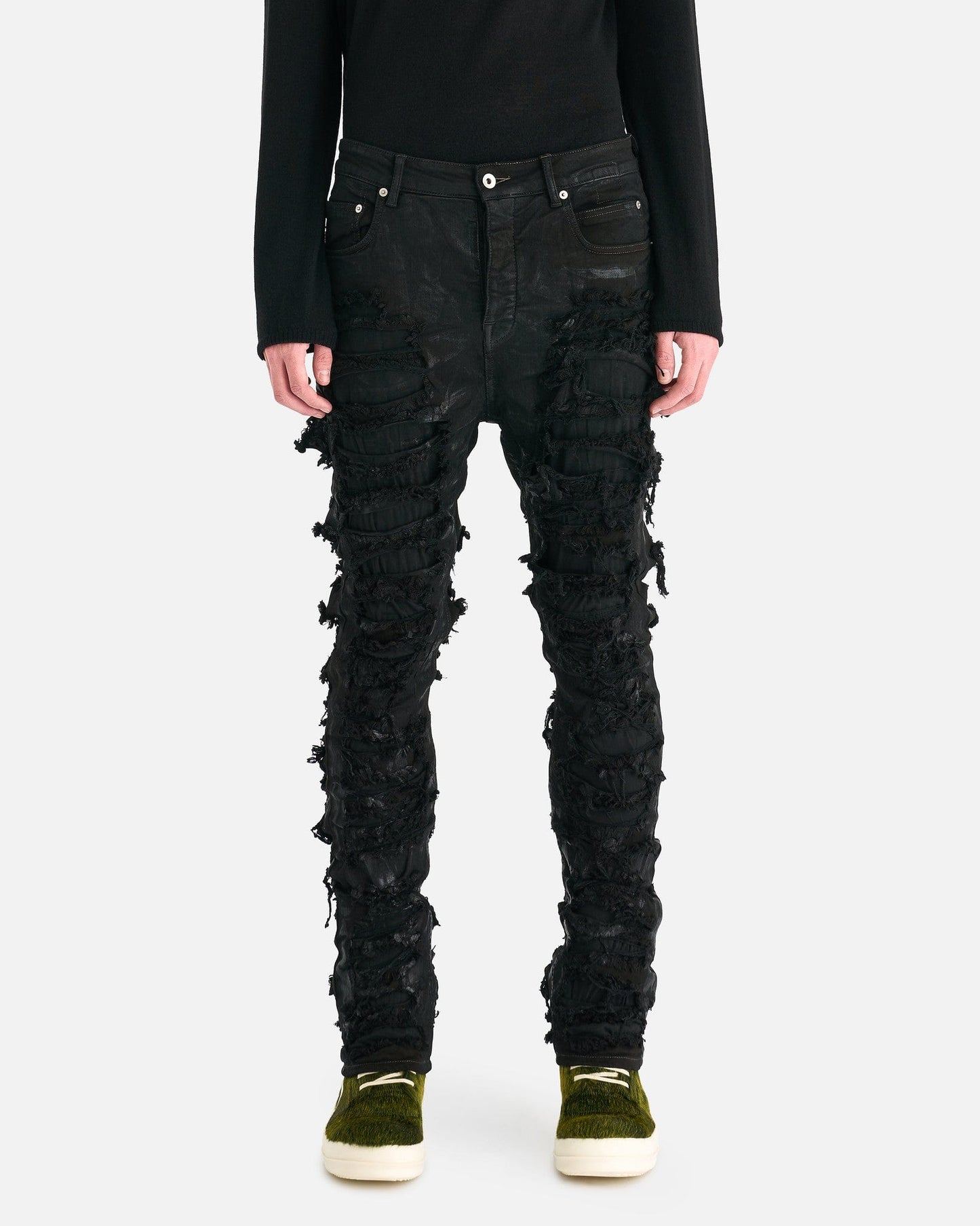 Rick Owens DRKSHDW Men's Jeans Slashed Detroit Cut Denim in Black