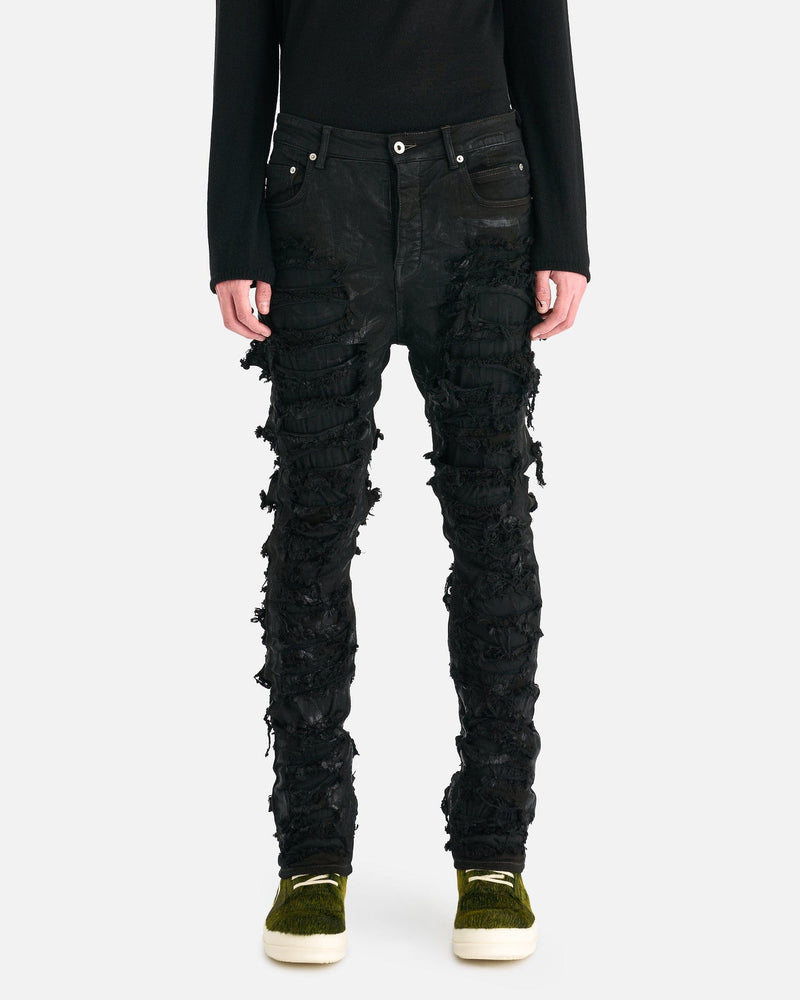 Rick Owens DRKSHDW Men's Jeans Slashed Detroit Cut Denim in Black