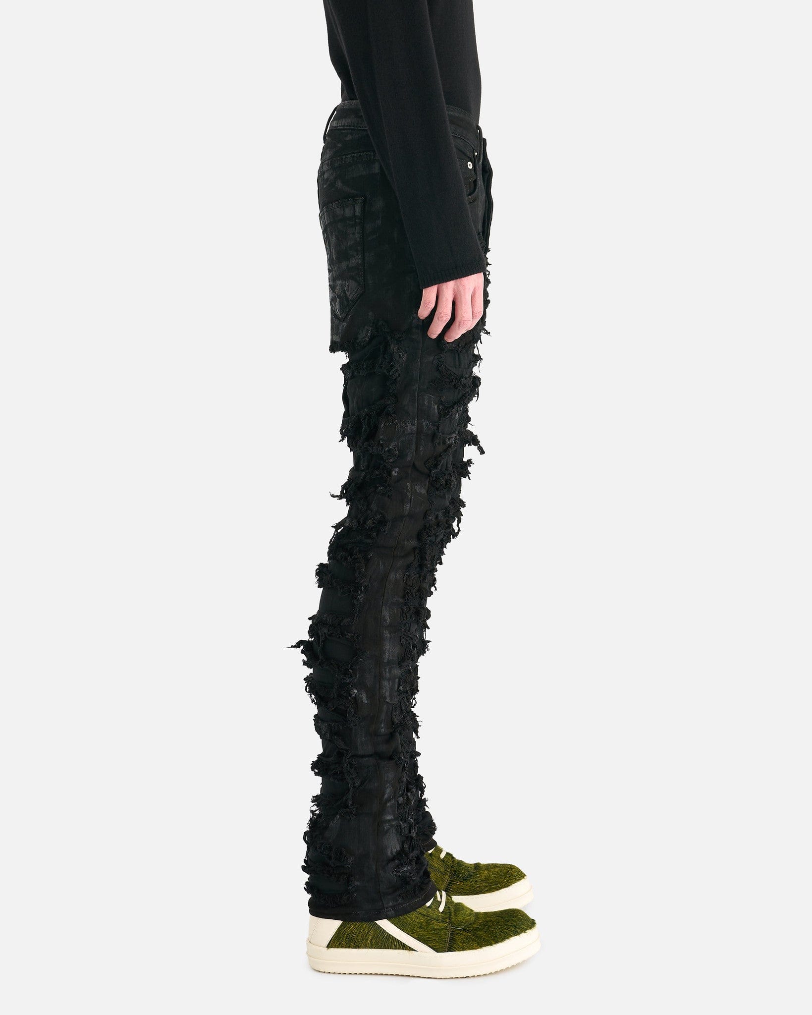 Rick Owens DRKSHDW Men's Jeans Slashed Detroit Cut Denim in Black