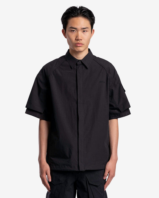 Juun.J Men's Shirts Sleeve Layered String Short Sleeve Shirts in Black