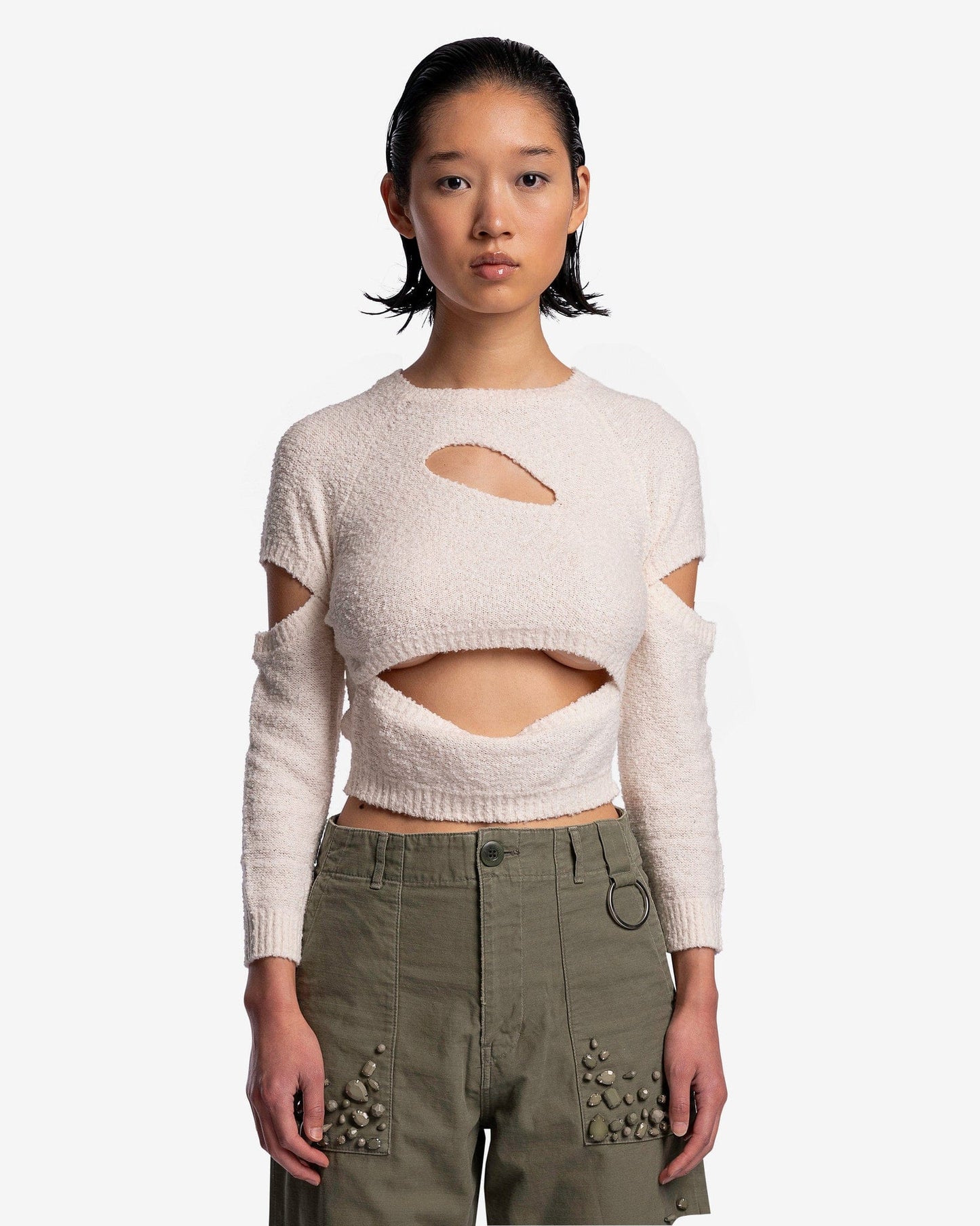 UNDERCOVER Women Sweaters Slit Detail Knit Sweater in Off-White