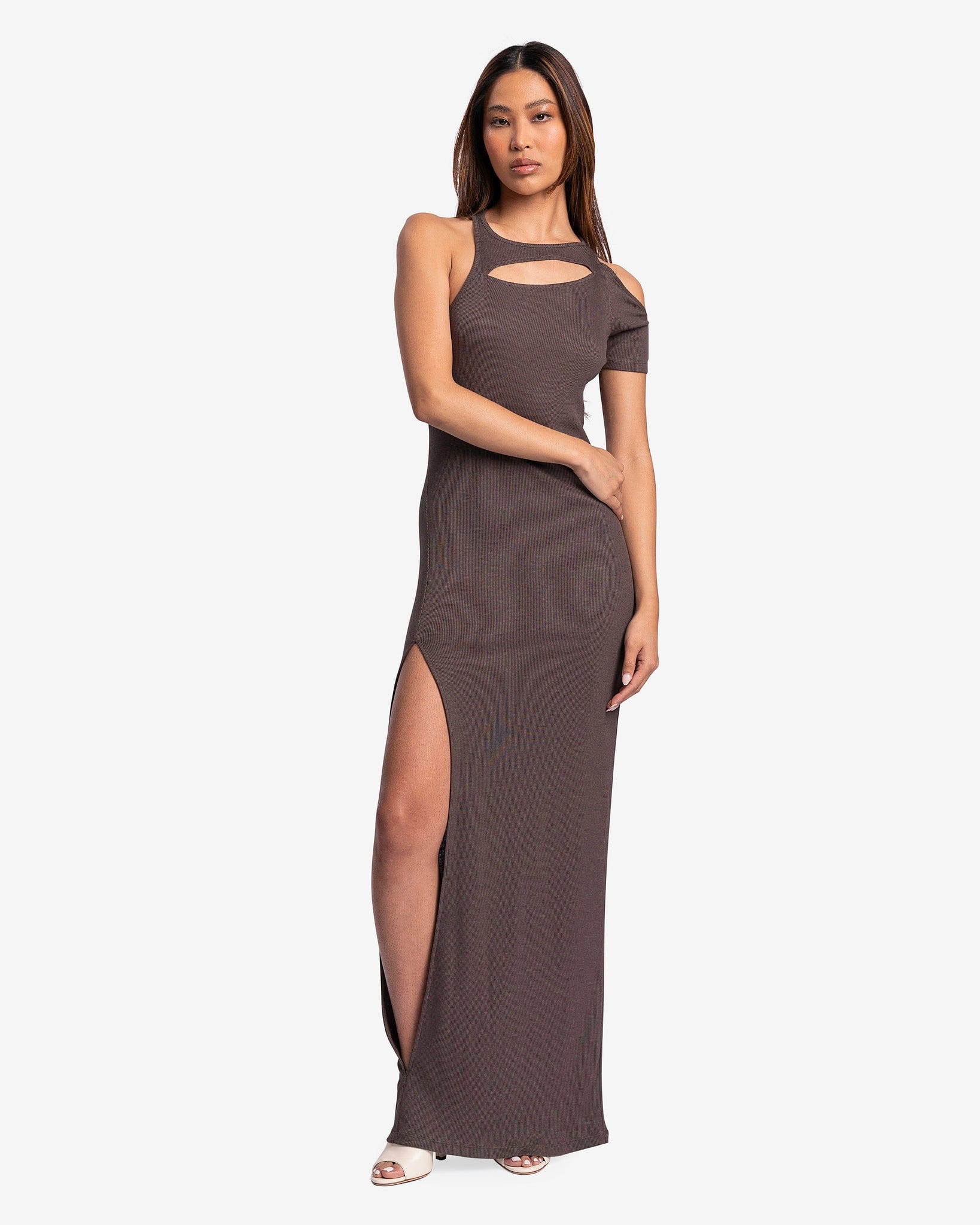 Slit Dress in Grey – SVRN Slit Dress in Grey – SVRN