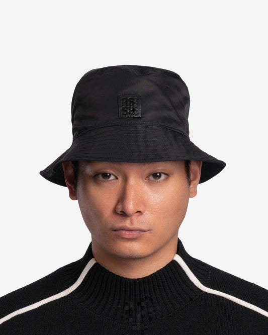 Raf Simons Men's Hats Small Leather Patch Bucket Hat in Black