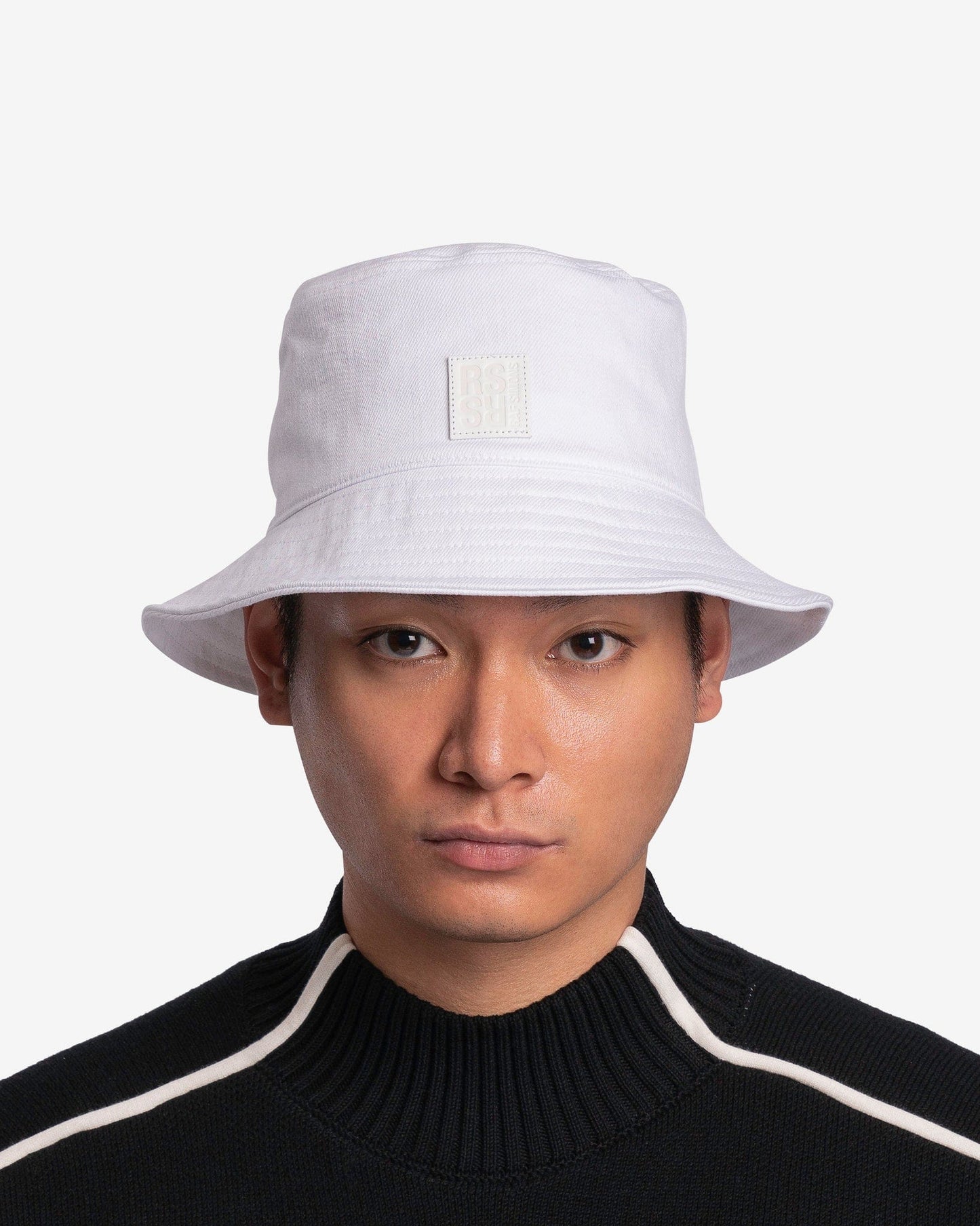 Raf Simons Men's Hats Small Leather Patch Bucket Hat in White