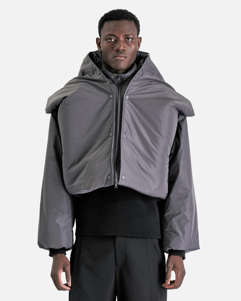 Snap Off Panel Hood Cropped Puffer in Stone Grey Snap Off Panel Hood Cropped Puffer in Stone Grey