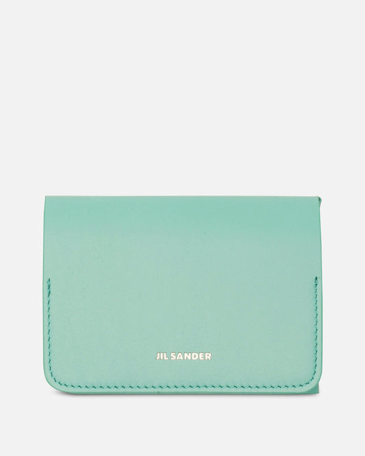 Jil Sander Leather Goods O/S Soft Calf Leather Folded Card Holder in Turquoise