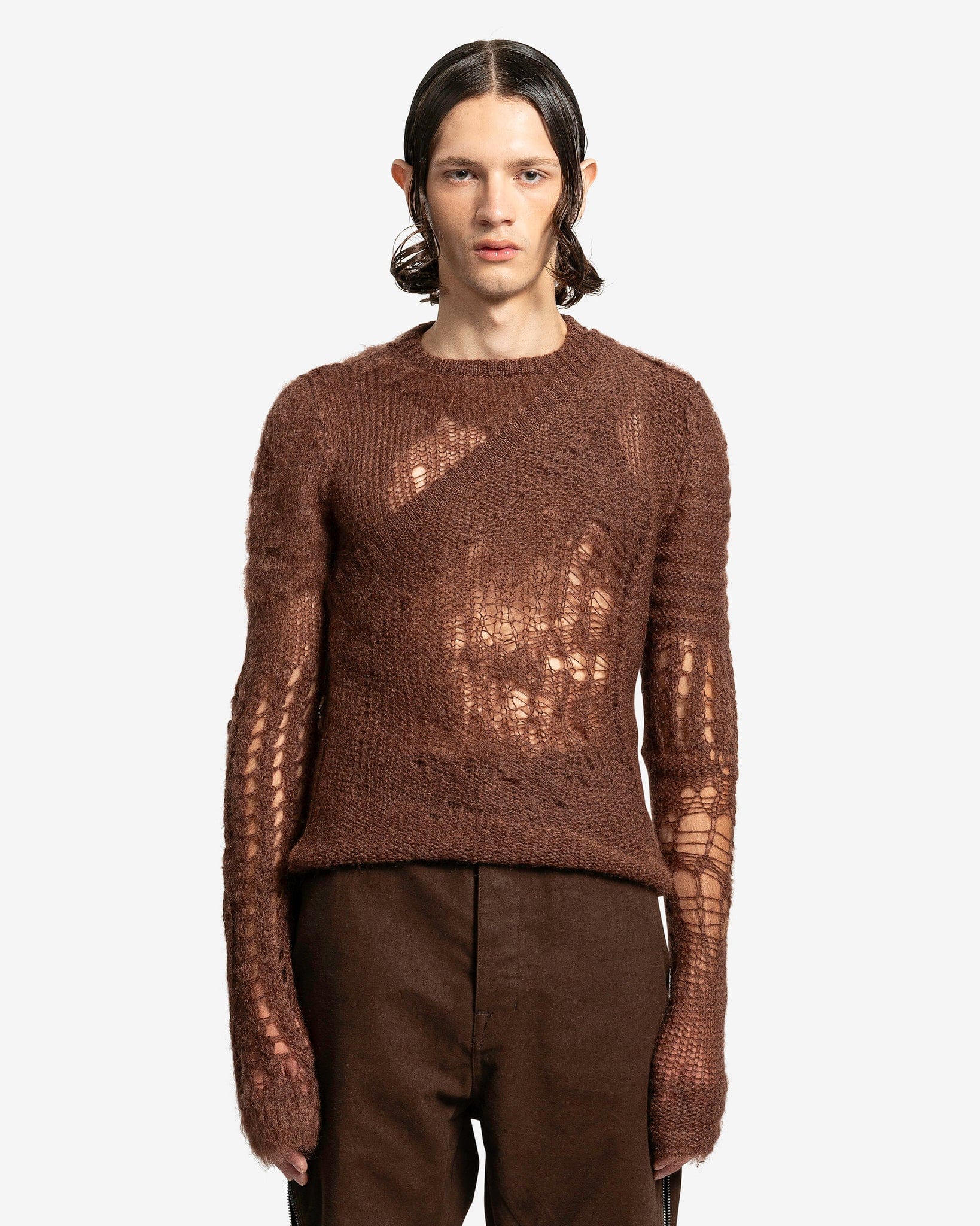 Rick Owens Men's Sweater Spider Banana in Brown