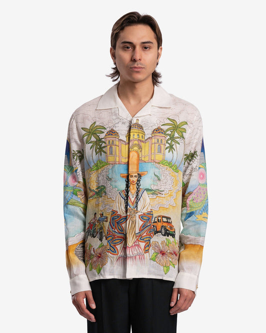 Casablanca Men's Shirts Spirit Lake Cuban Collar Long Sleeve Shirt in Multi