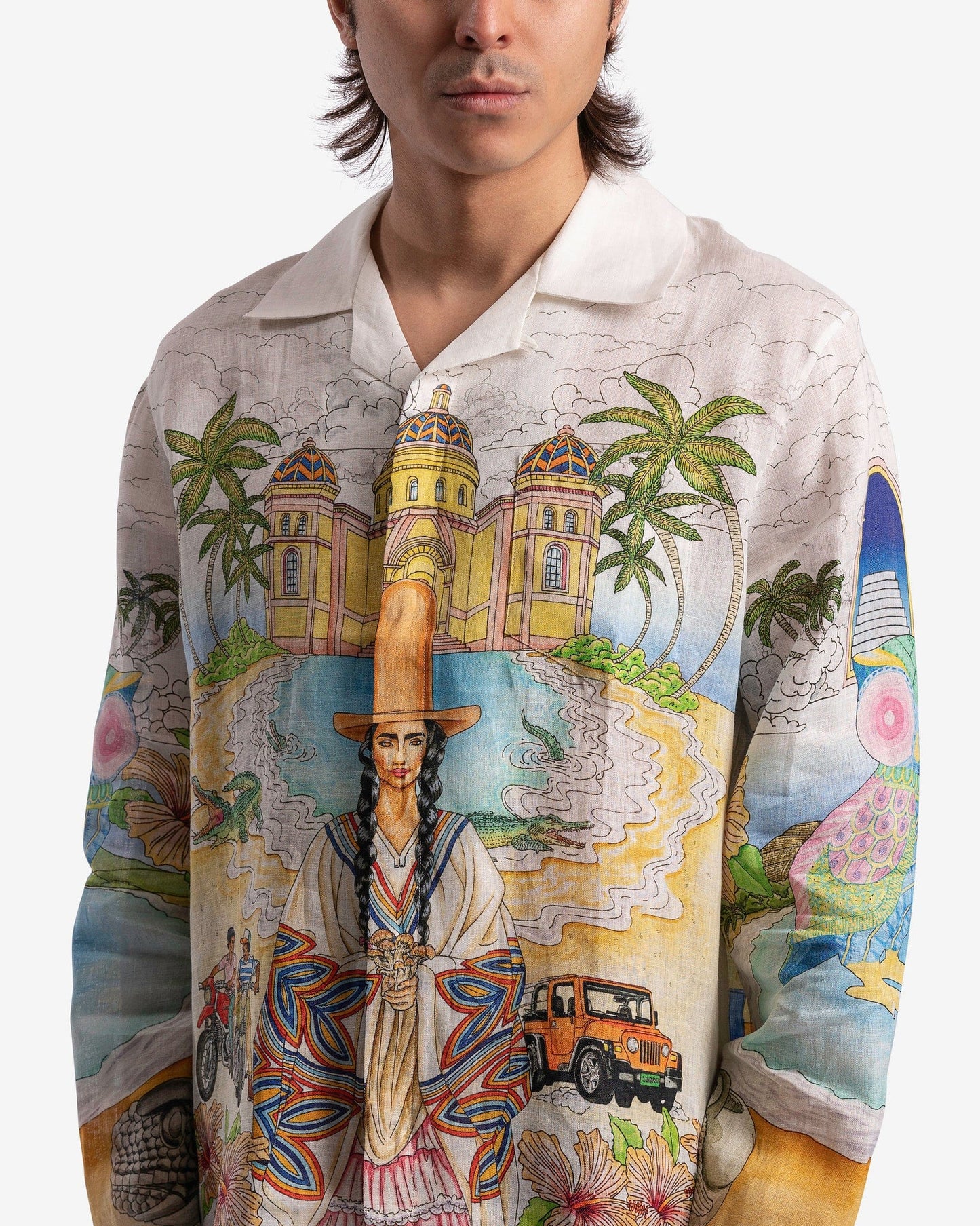 Casablanca Men's Shirts Spirit Lake Cuban Collar Long Sleeve Shirt in Multi