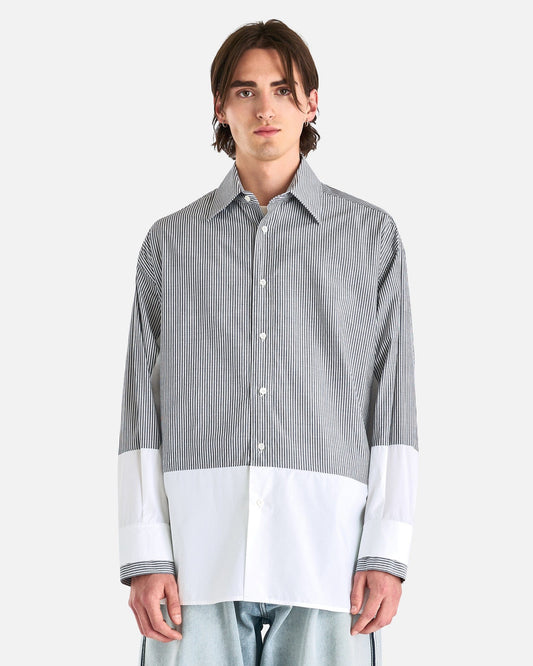 MM6 Maison Margiela Men's Shirts Spliced Long-Sleeved Shirt in Dark Grey/White