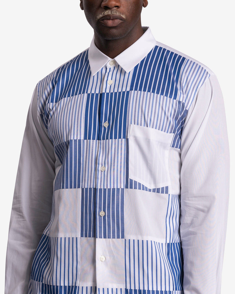 Comme des Garcons Homme Deux Men's Shirts Square Paneled Stripe Shirt in White