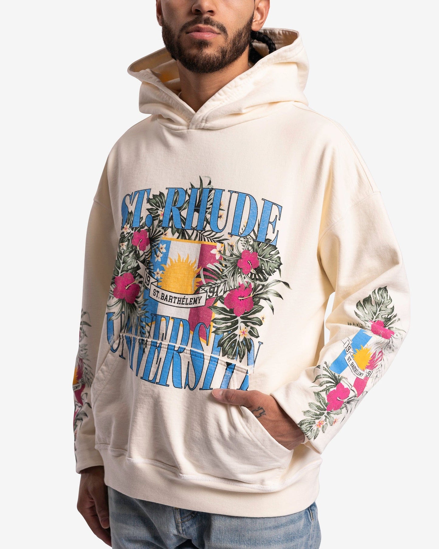 Rhude Men's Sweatshirts St. Rhude University Hoodie in Vintage White