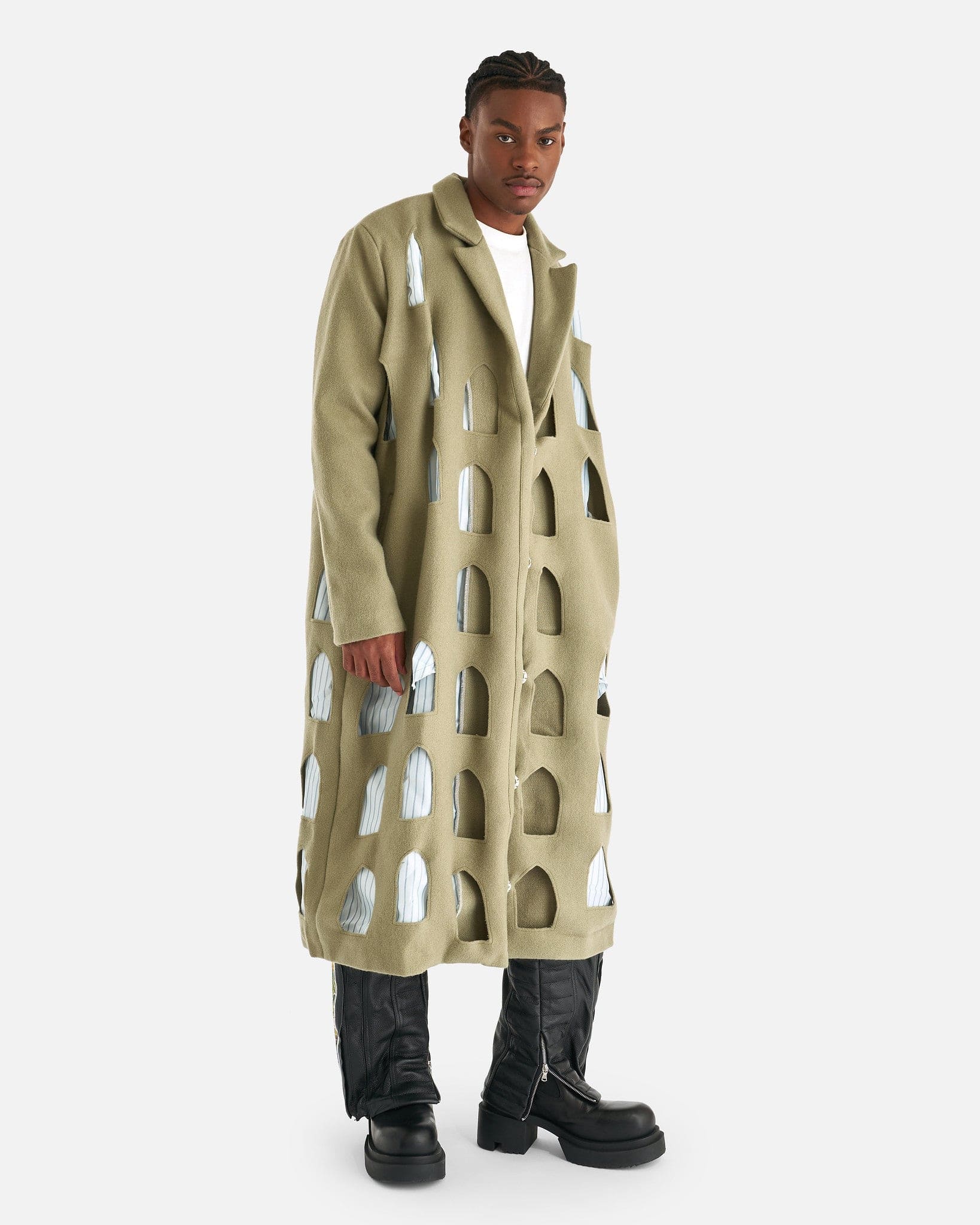 Who Decides War Men's Coat Stained Glass Laser Trench in Olive
