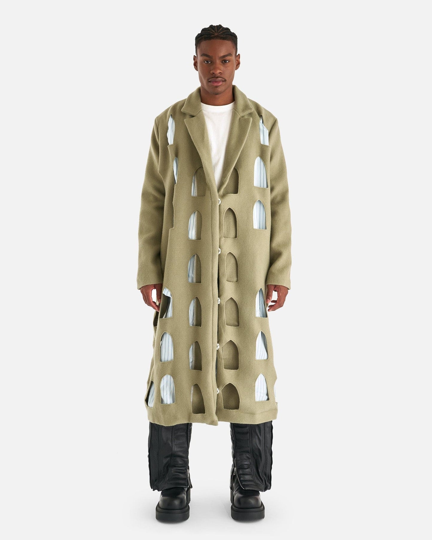 Who Decides War Men's Coat Stained Glass Laser Trench in Olive