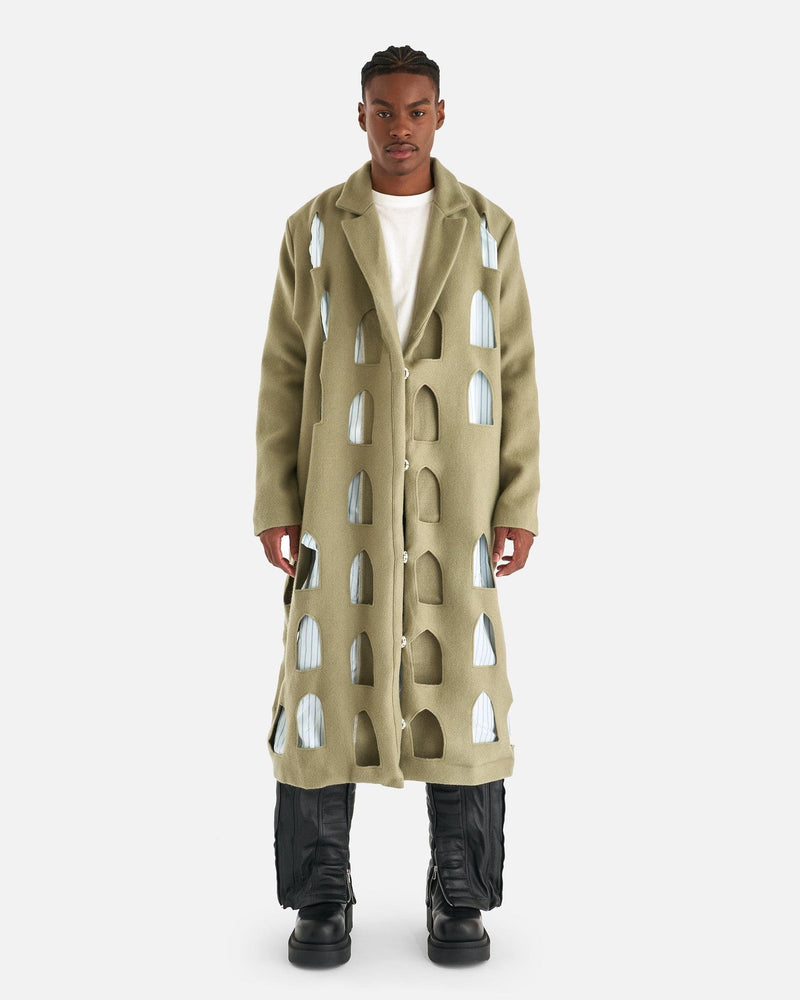Who Decides War Men's Coat Stained Glass Laser Trench in Olive