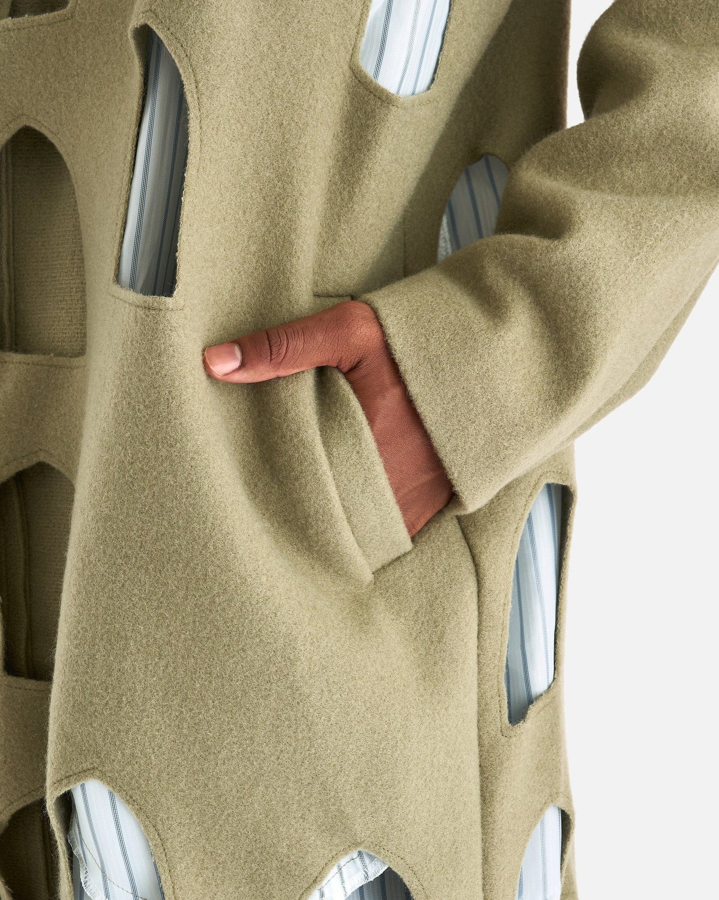 Who Decides War Men's Coat Stained Glass Laser Trench in Olive