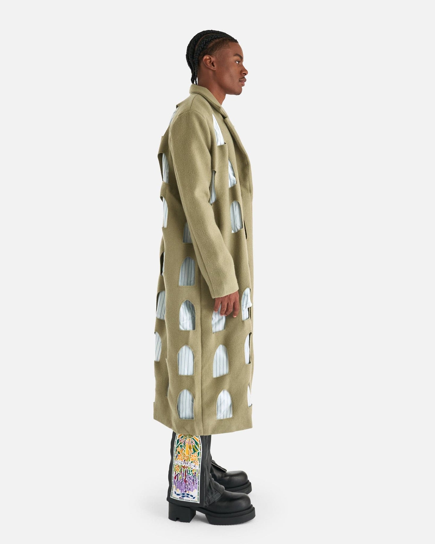 Who Decides War Men's Coat Stained Glass Laser Trench in Olive