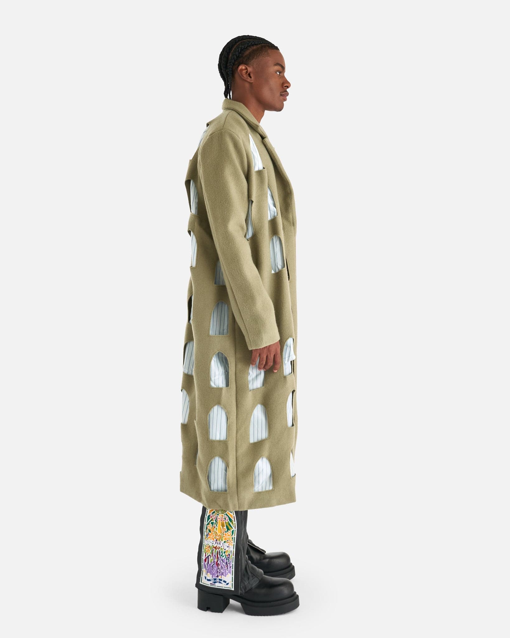 Who Decides War Men's Coat Stained Glass Laser Trench in Olive
