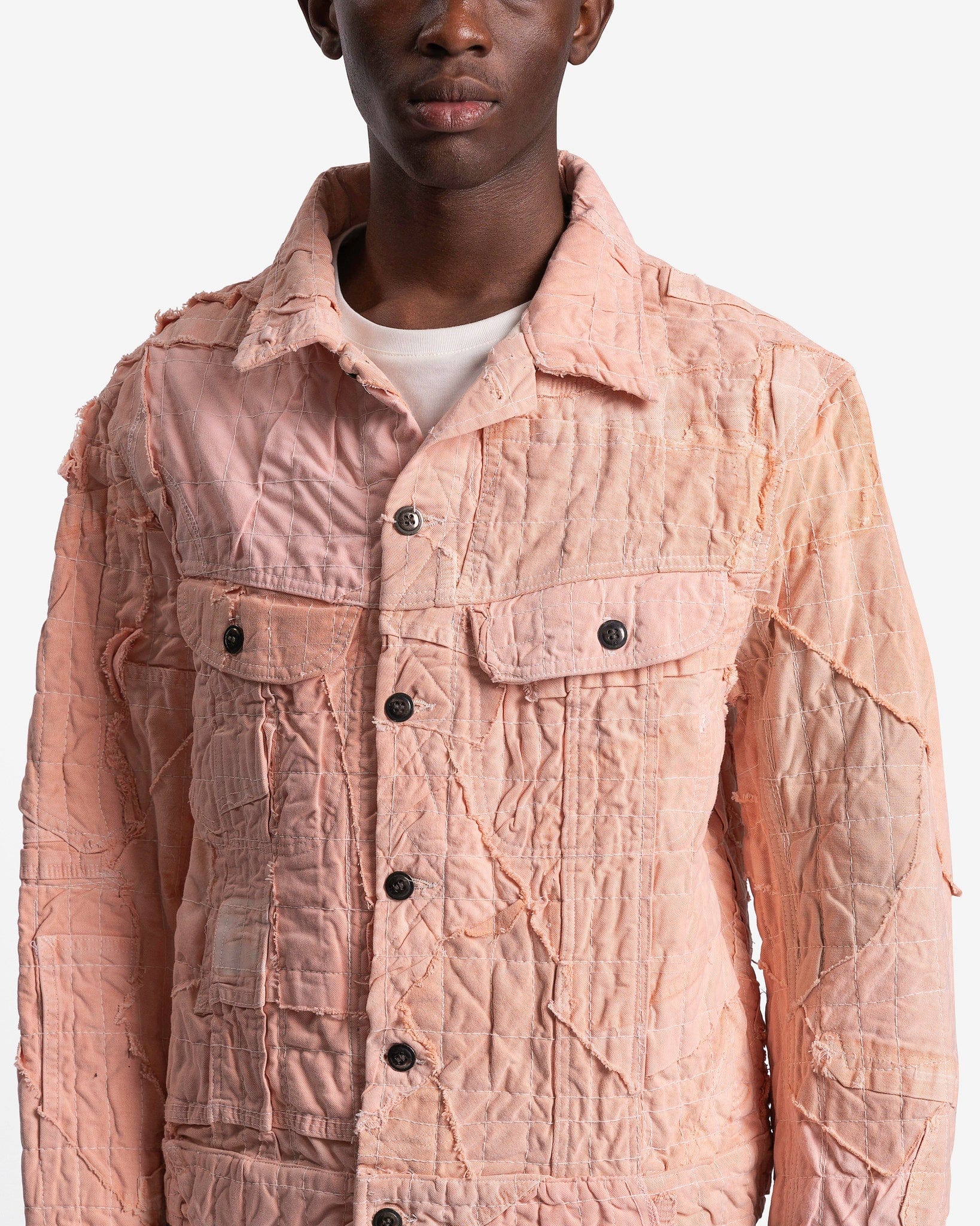 Greg Lauren Men's Jackets Stitchwork Trucker Jacket in Pink