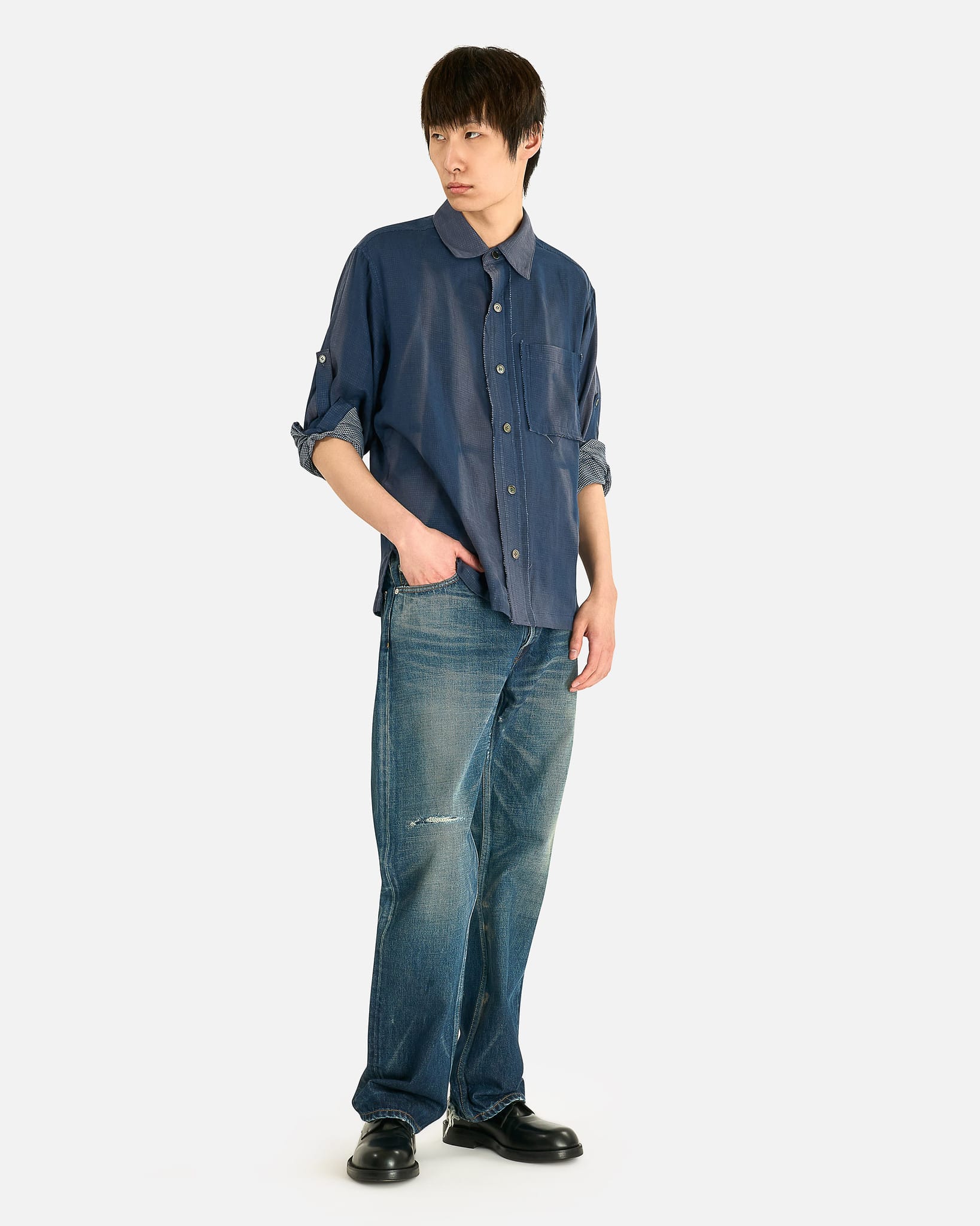 JiyongKim Men's Shirts Strap Detailed Shirt in Navy