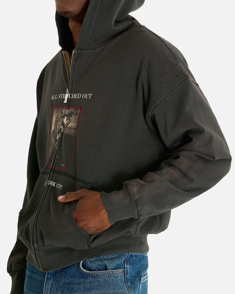 Enfants Riches Deprimes Men's Sweatshirts Stretched Out Thermal Lined Zip Up Hoodie in Washed Black