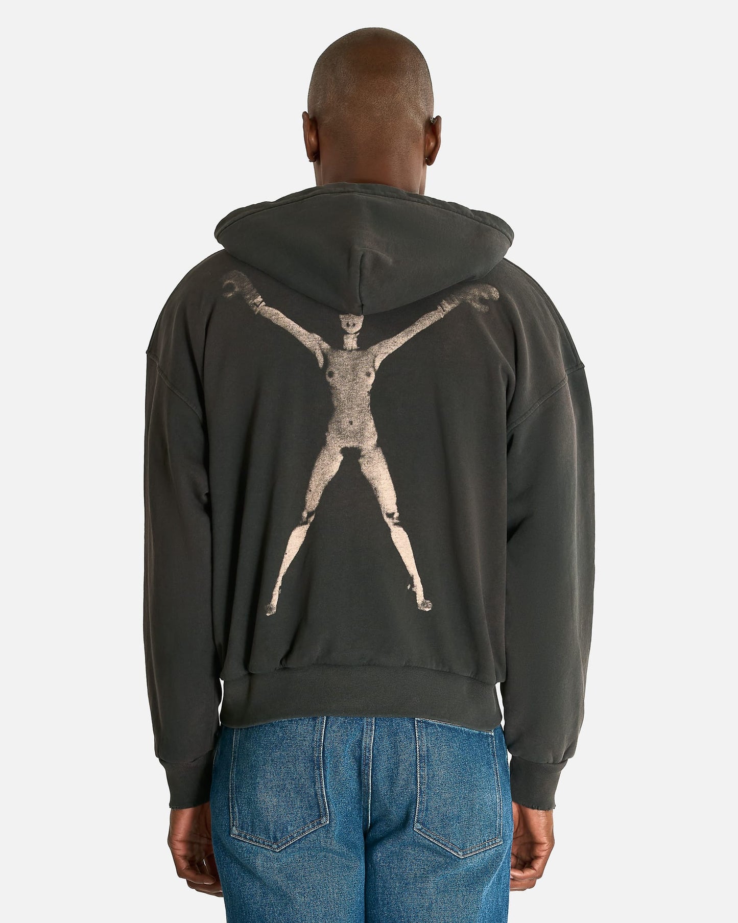 Enfants Riches Deprimes Men's Sweatshirts Stretched Out Thermal Lined Zip Up Hoodie in Washed Black