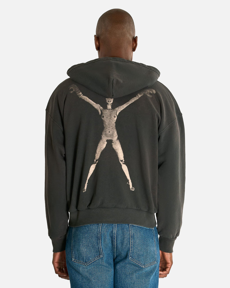 Enfants Riches Deprimes Men's Sweatshirts Stretched Out Thermal Lined Zip Up Hoodie in Washed Black