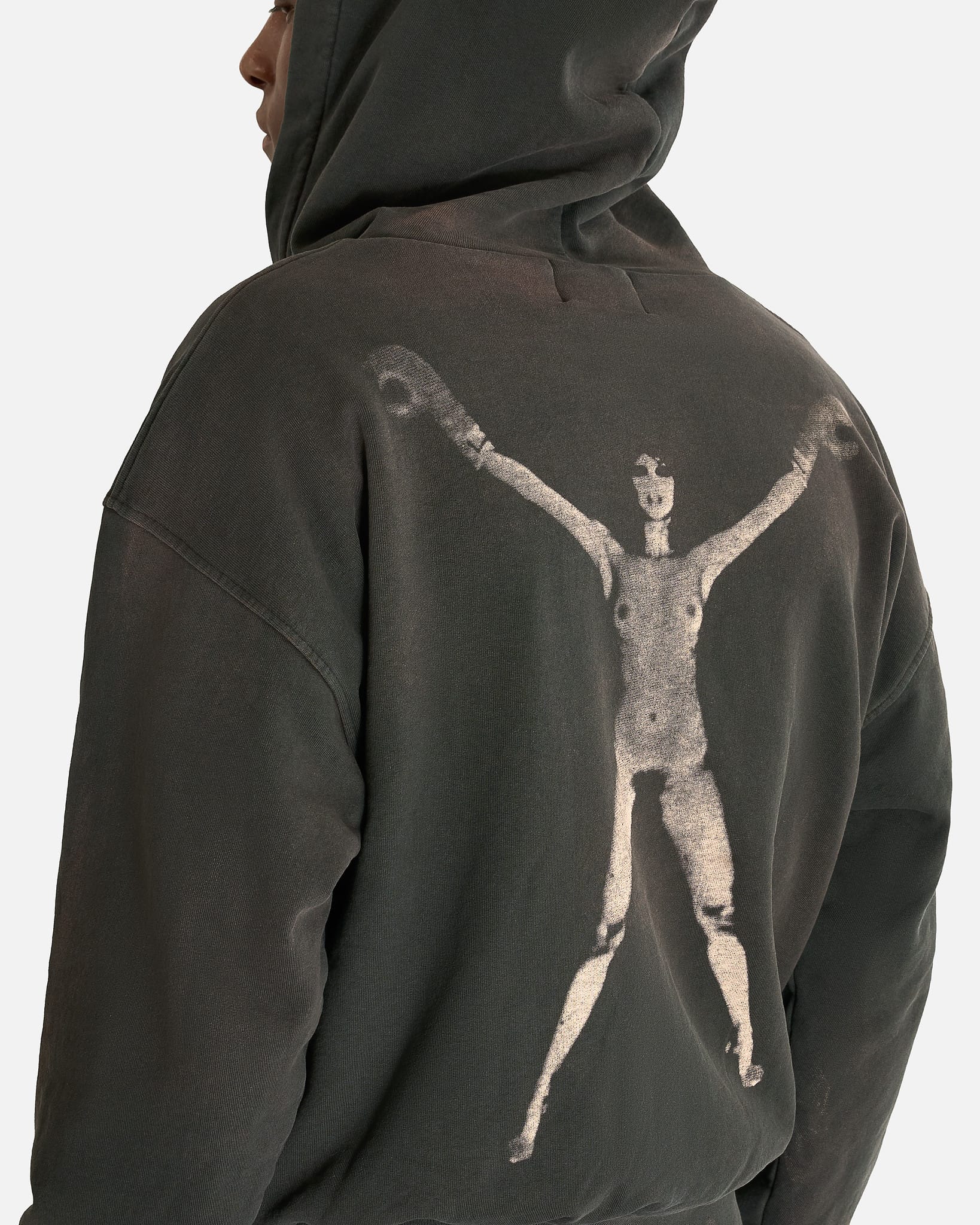 Enfants Riches Deprimes Men's Sweatshirts Stretched Out Thermal Lined Zip Up Hoodie in Washed Black