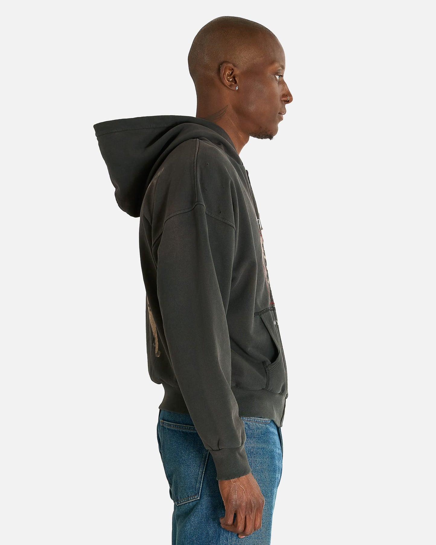 Enfants Riches Deprimes Men's Sweatshirts Stretched Out Thermal Lined Zip Up Hoodie in Washed Black