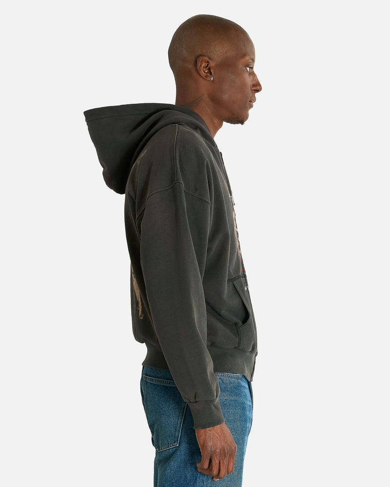 Enfants Riches Deprimes Men's Sweatshirts Stretched Out Thermal Lined Zip Up Hoodie in Washed Black