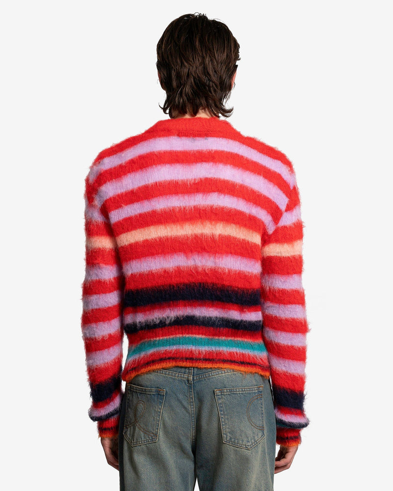 Edward Cuming Men's Sweater Striped Cardigan in Red/Multi