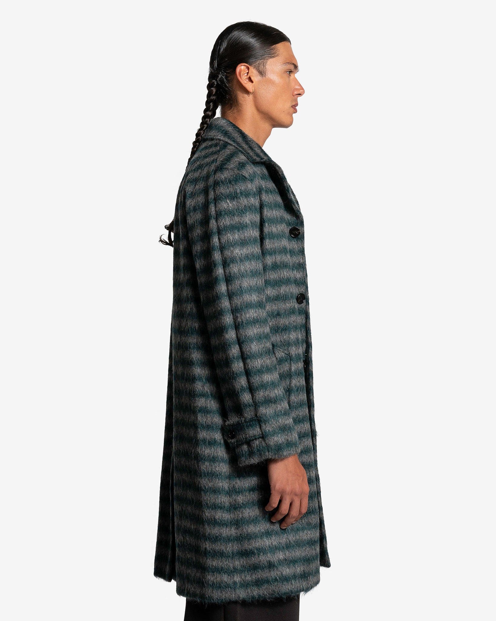 Marni Men's Coat Striped Mohair Coat in Spherical Green