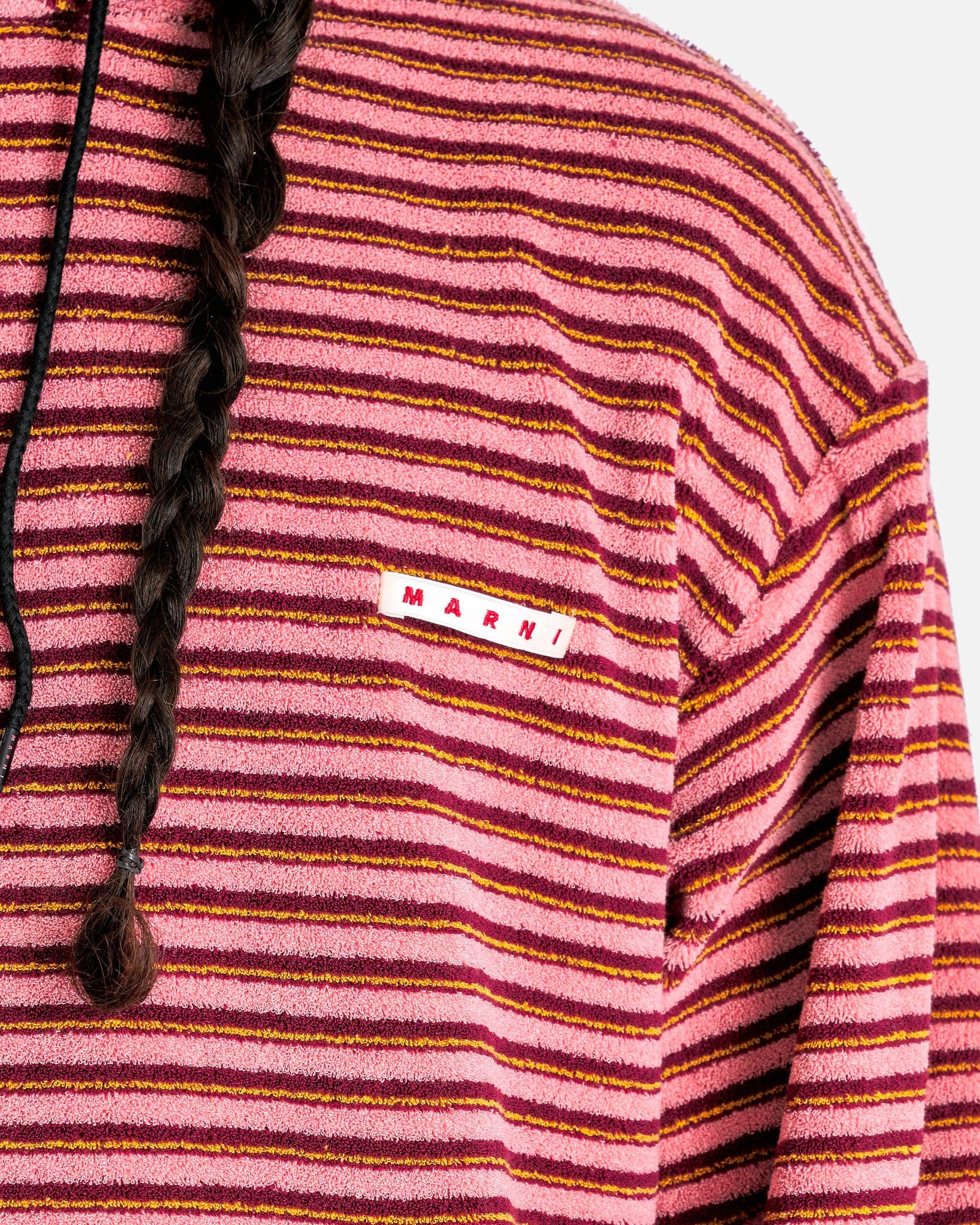 Marni Men's Sweatshirts Striped Terrycloth Hoodie in Gummy Pink