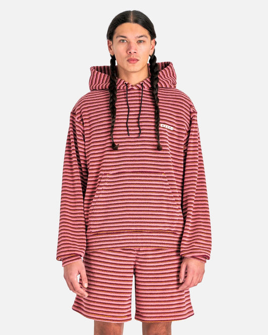 Marni Men's Sweatshirts Striped Terrycloth Hoodie in Gummy Pink