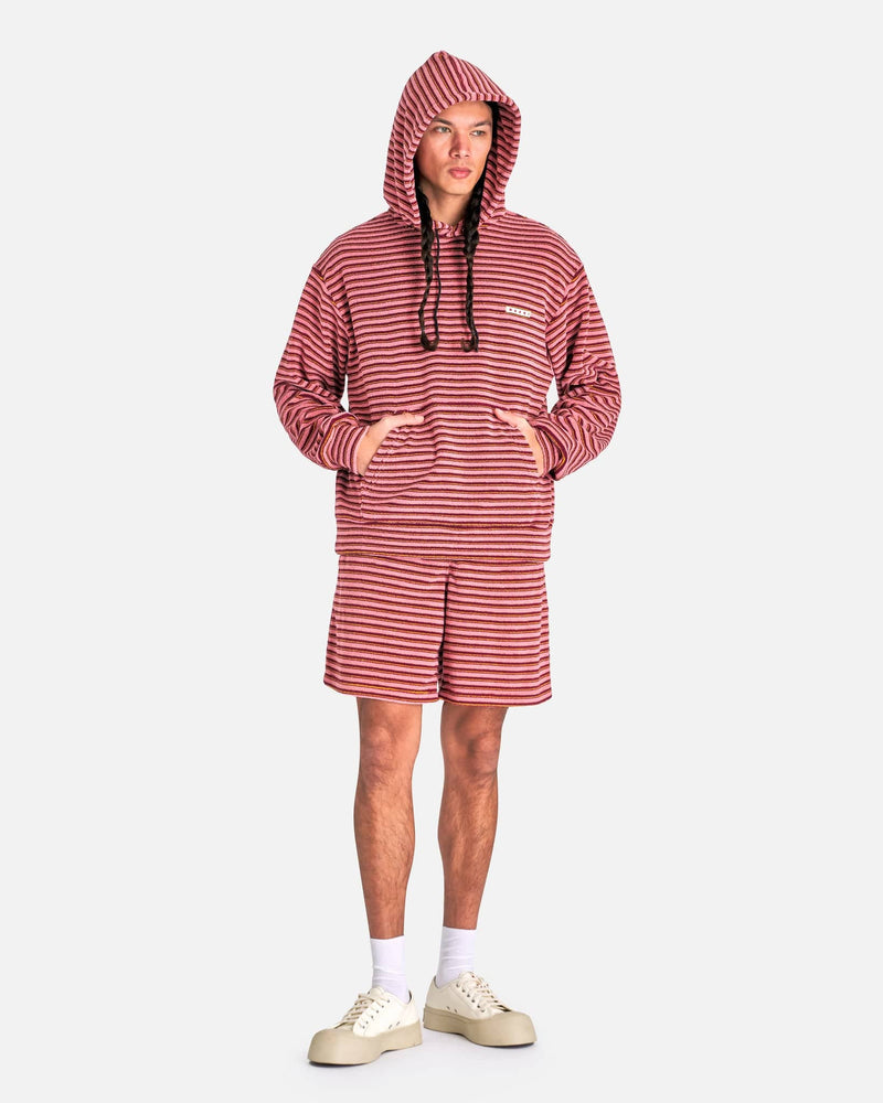 Marni Men's Sweatshirts Striped Terrycloth Hoodie in Gummy Pink