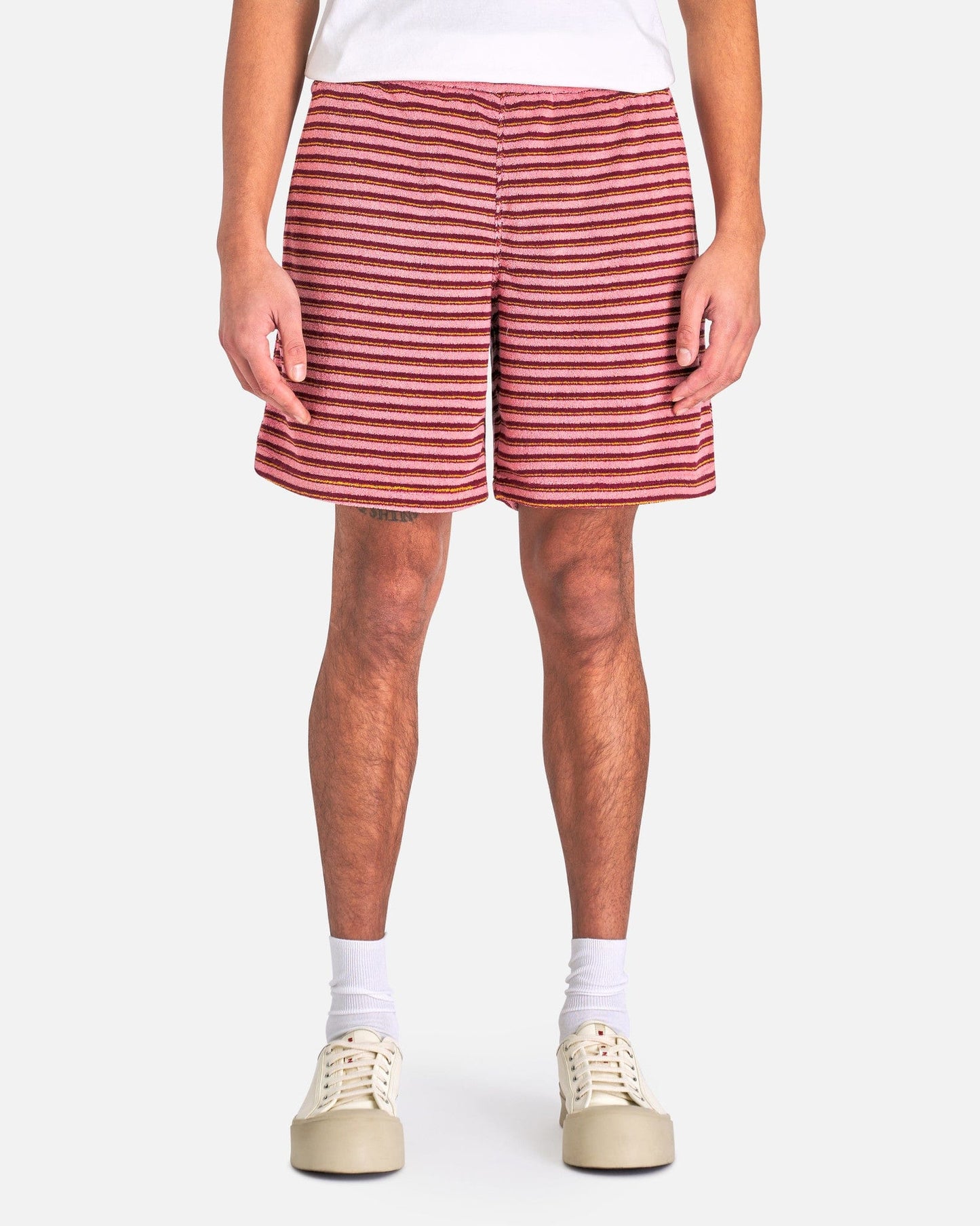 Marni Men's Shorts Striped Terrycloth Shorts in Gummy Pink