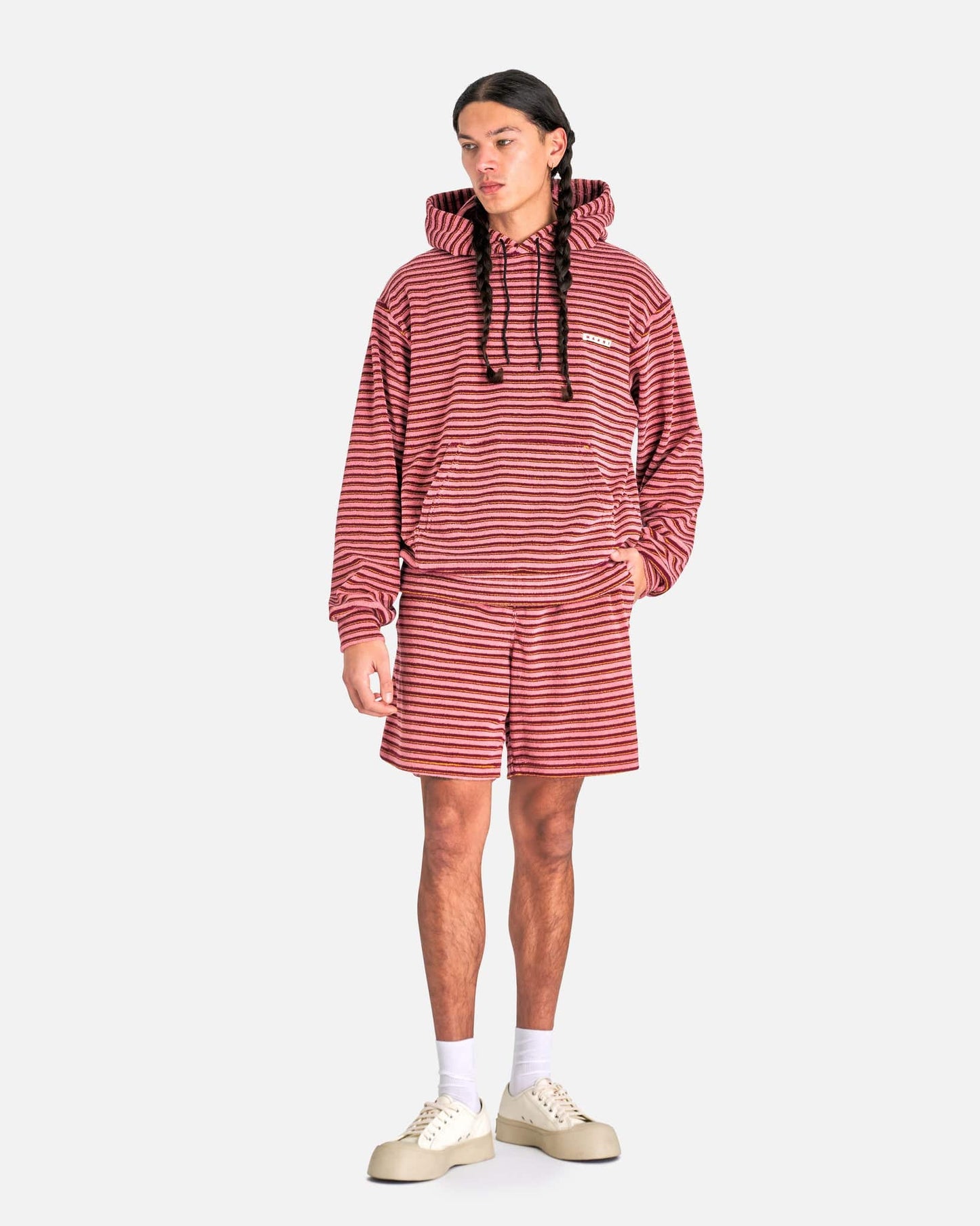 Marni Men's Shorts Striped Terrycloth Shorts in Gummy Pink
